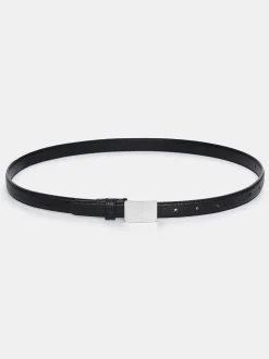 Women Source Unknown Accessories-Plate Buckle Croc-Effect Belt, Silver