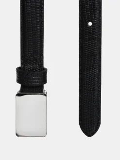 Women Source Unknown Accessories-Plate Buckle Croc-Effect Belt, Silver