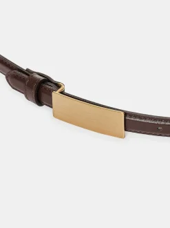 Women Source Unknown Accessories-Plate Buckle Leather Belt, Brunette