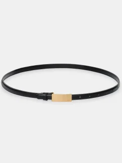 Women Source Unknown Clothing-Plate Buckle Leather Belt, Black