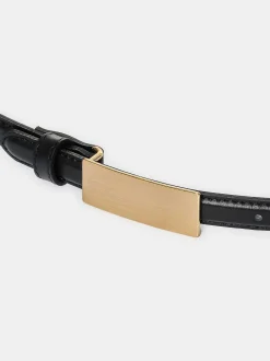 Women Source Unknown Accessories-Plate Buckle Leather Belt, Black