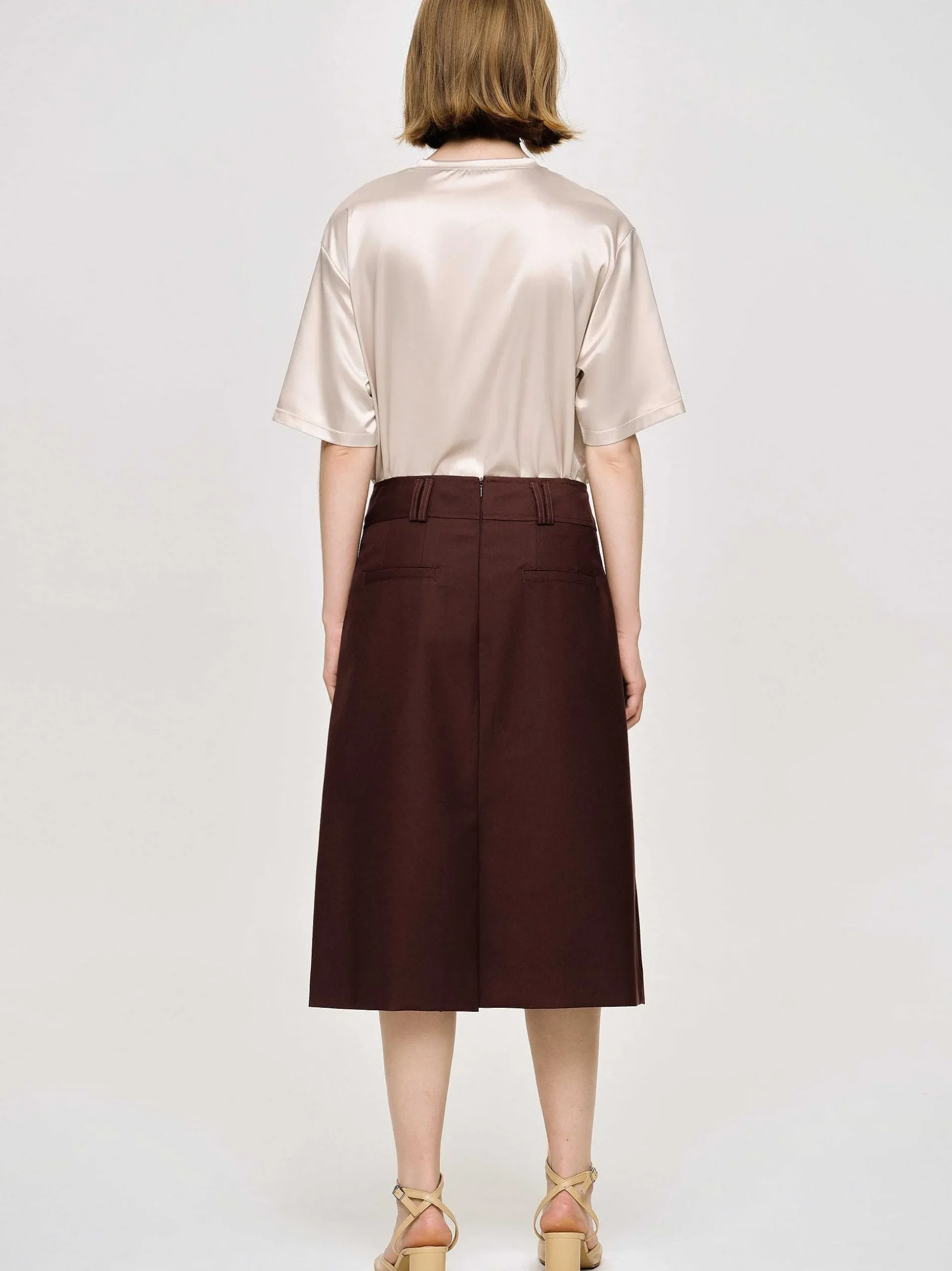 Women Source Unknown Co-Ords-Pleated Midi Skirt, Black Cherry