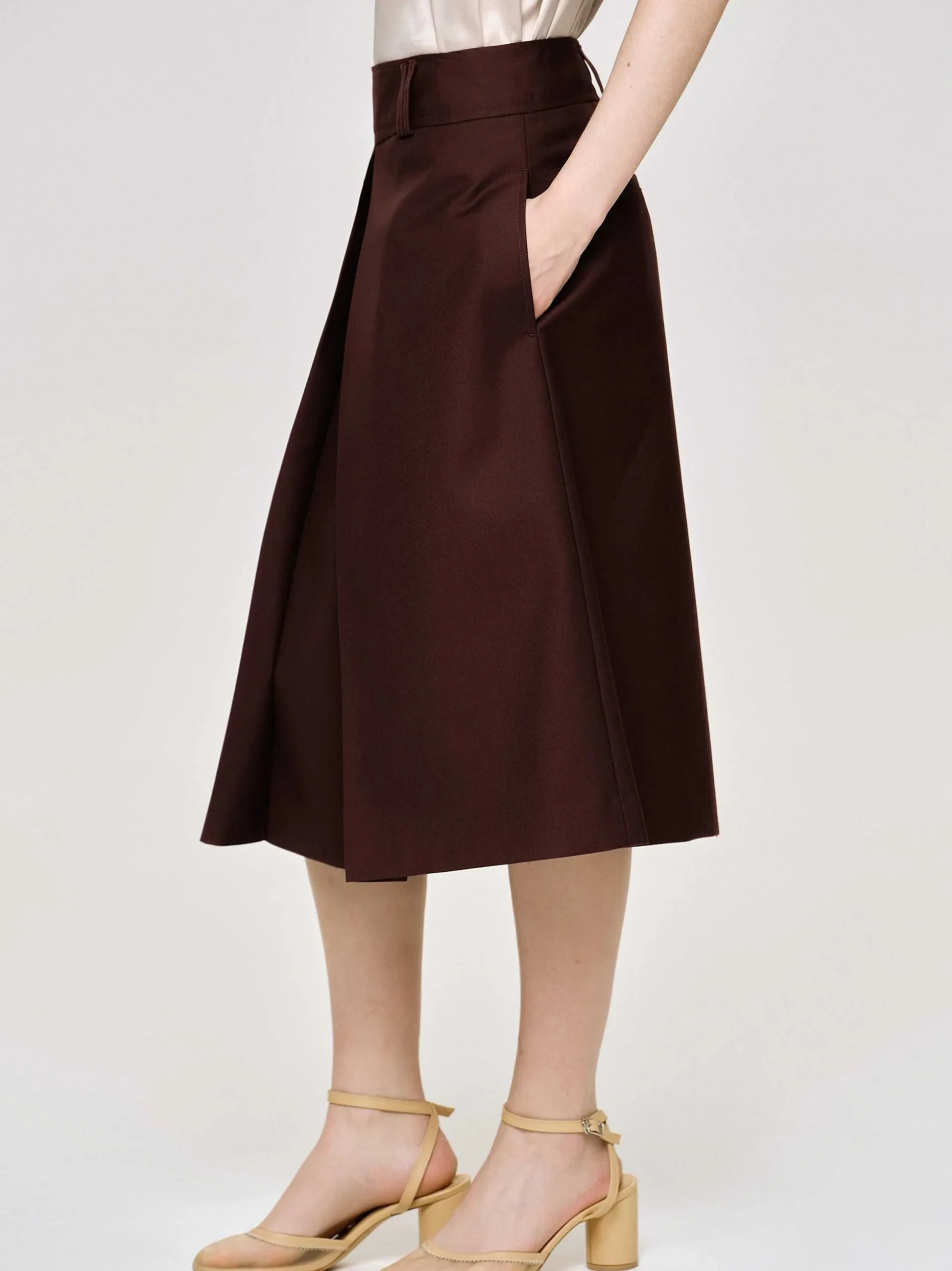 Women Source Unknown Co-Ords-Pleated Midi Skirt, Black Cherry