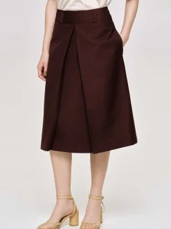 Women Source Unknown Co-Ords-Pleated Midi Skirt, Black Cherry