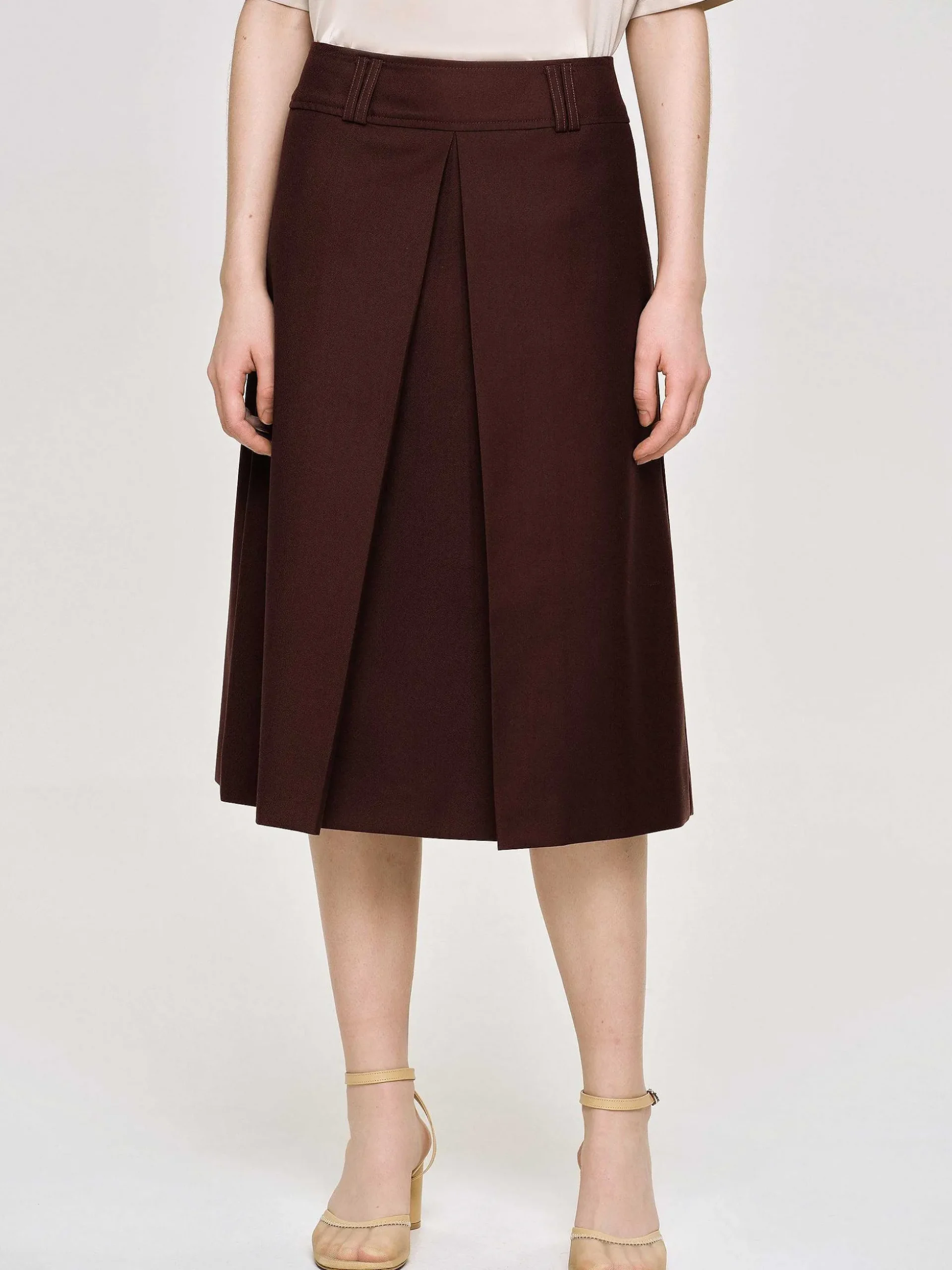 Women Source Unknown Co-Ords-Pleated Midi Skirt, Black Cherry