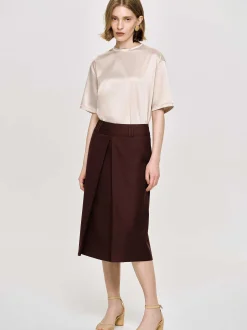 Women Source Unknown Bottoms-Pleated Midi Skirt, Black Cherry
