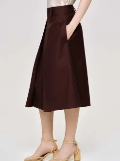 Women Source Unknown Bottoms-Pleated Midi Skirt, Black Cherry