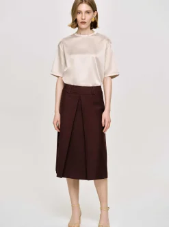 Women Source Unknown Bottoms-Pleated Midi Skirt, Black Cherry