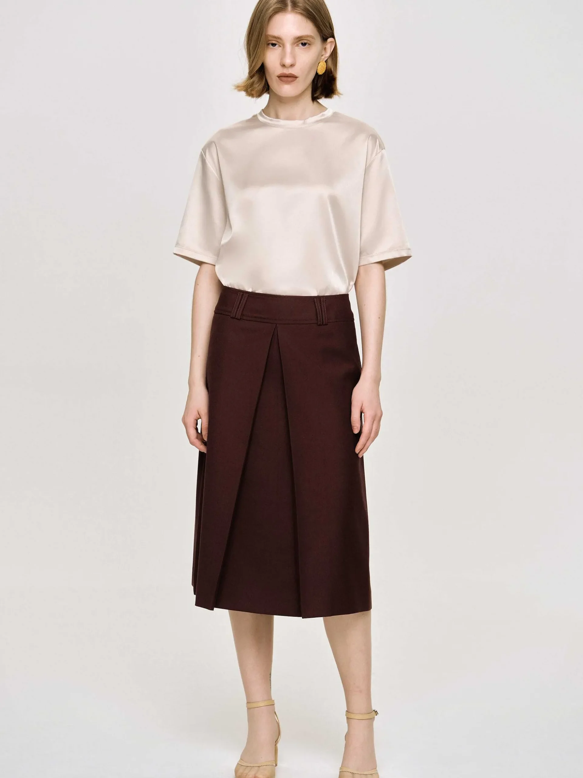 Women Source Unknown Clothing-Pleated Midi Skirt, Black Cherry
