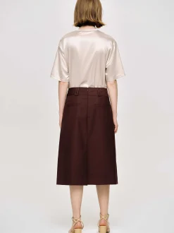 Women Source Unknown Clothing-Pleated Midi Skirt, Black Cherry