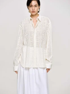 Women Source Unknown Accessories-Pointelle Oversized Button Down Shirt,