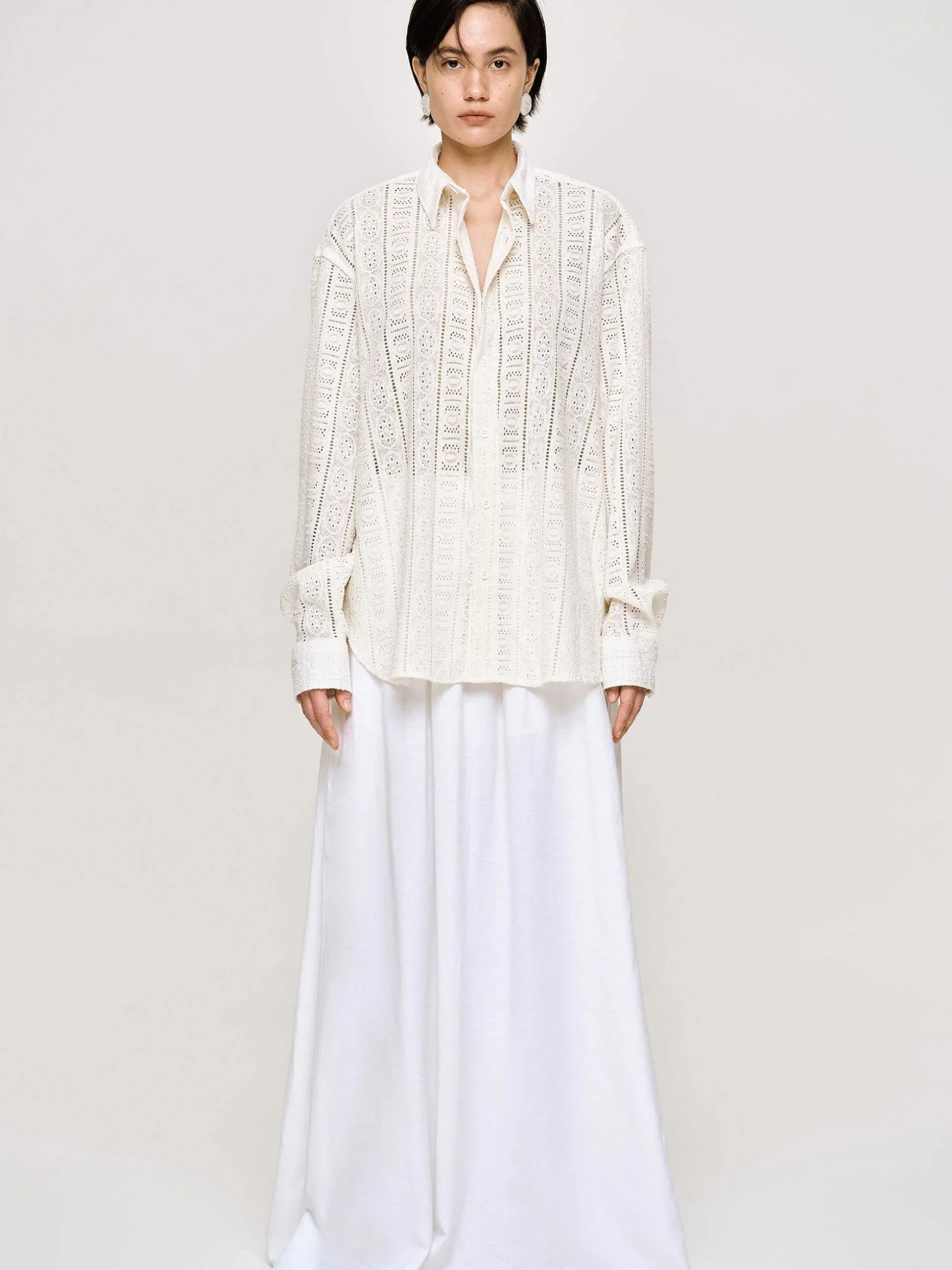 Women Source Unknown Accessories-Pointelle Oversized Button Down Shirt,