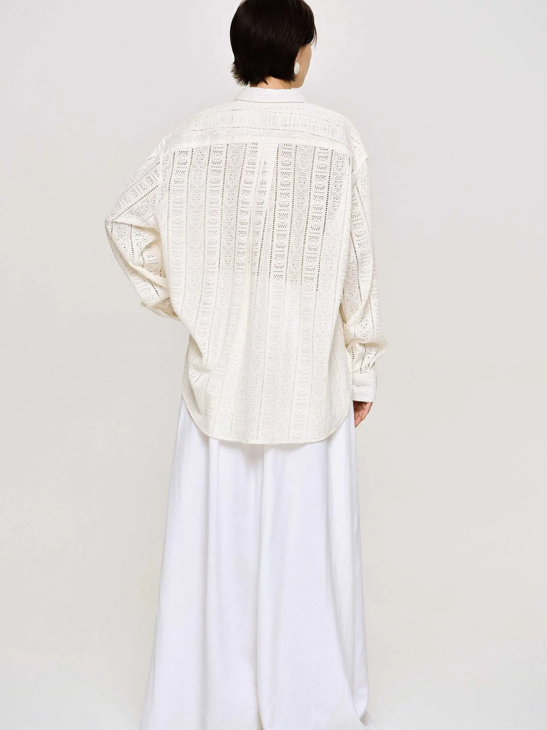 Women Source Unknown Accessories-Pointelle Oversized Button Down Shirt,