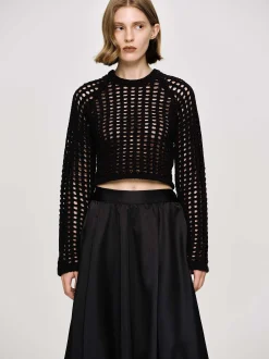 Women Source Unknown Knitwear-Reef Net Knit Top, Black