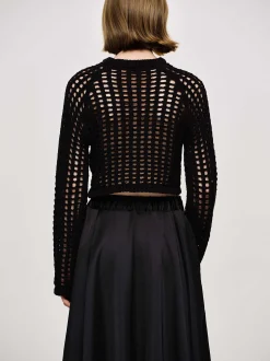Women Source Unknown Knitwear-Reef Net Knit Top, Black
