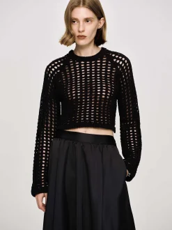 Women Source Unknown Knitwear-Reef Net Knit Top, Black