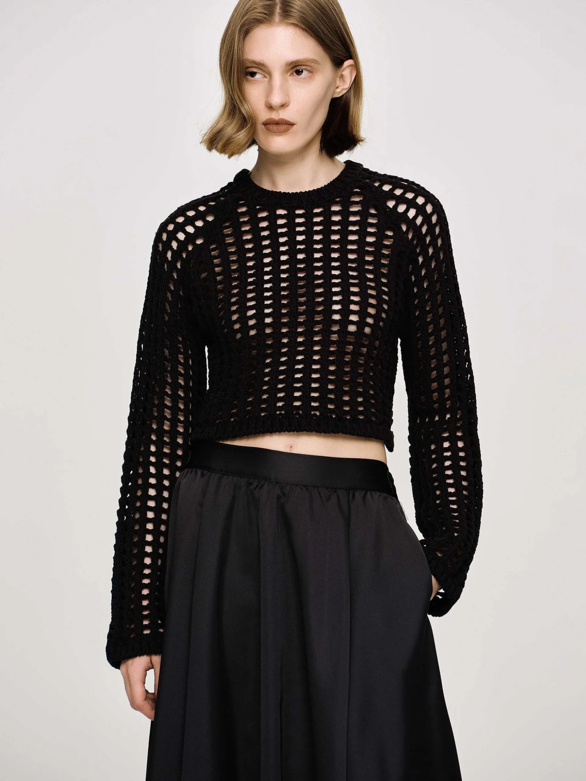 Women Source Unknown Knitwear-Reef Net Knit Top, Black
