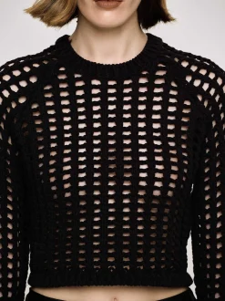 Women Source Unknown Knitwear-Reef Net Knit Top, Black