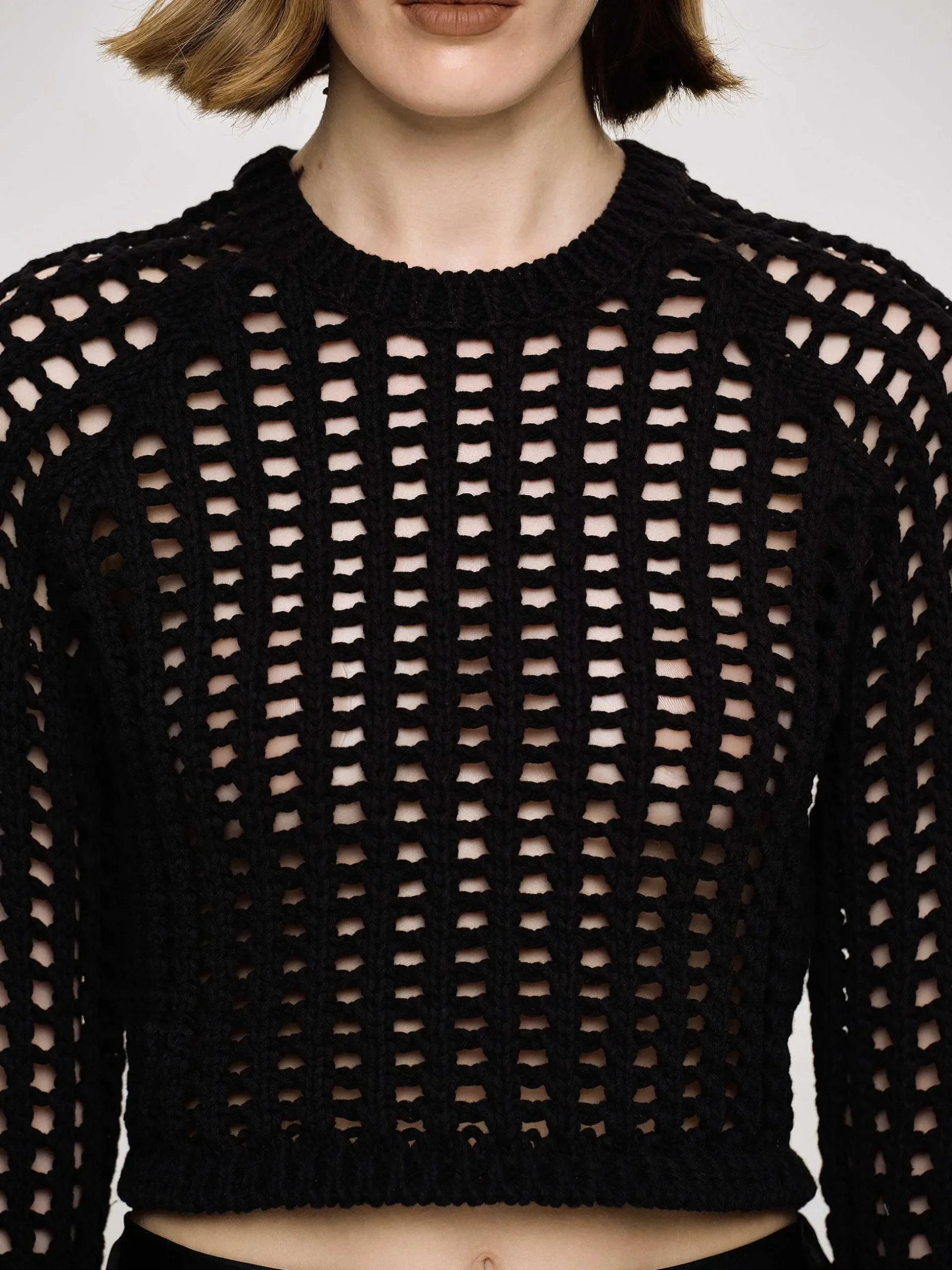 Women Source Unknown Knitwear-Reef Net Knit Top, Black