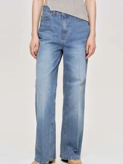 Women Source Unknown Clothing-Relaxed Straight Jeans, Mid Wash