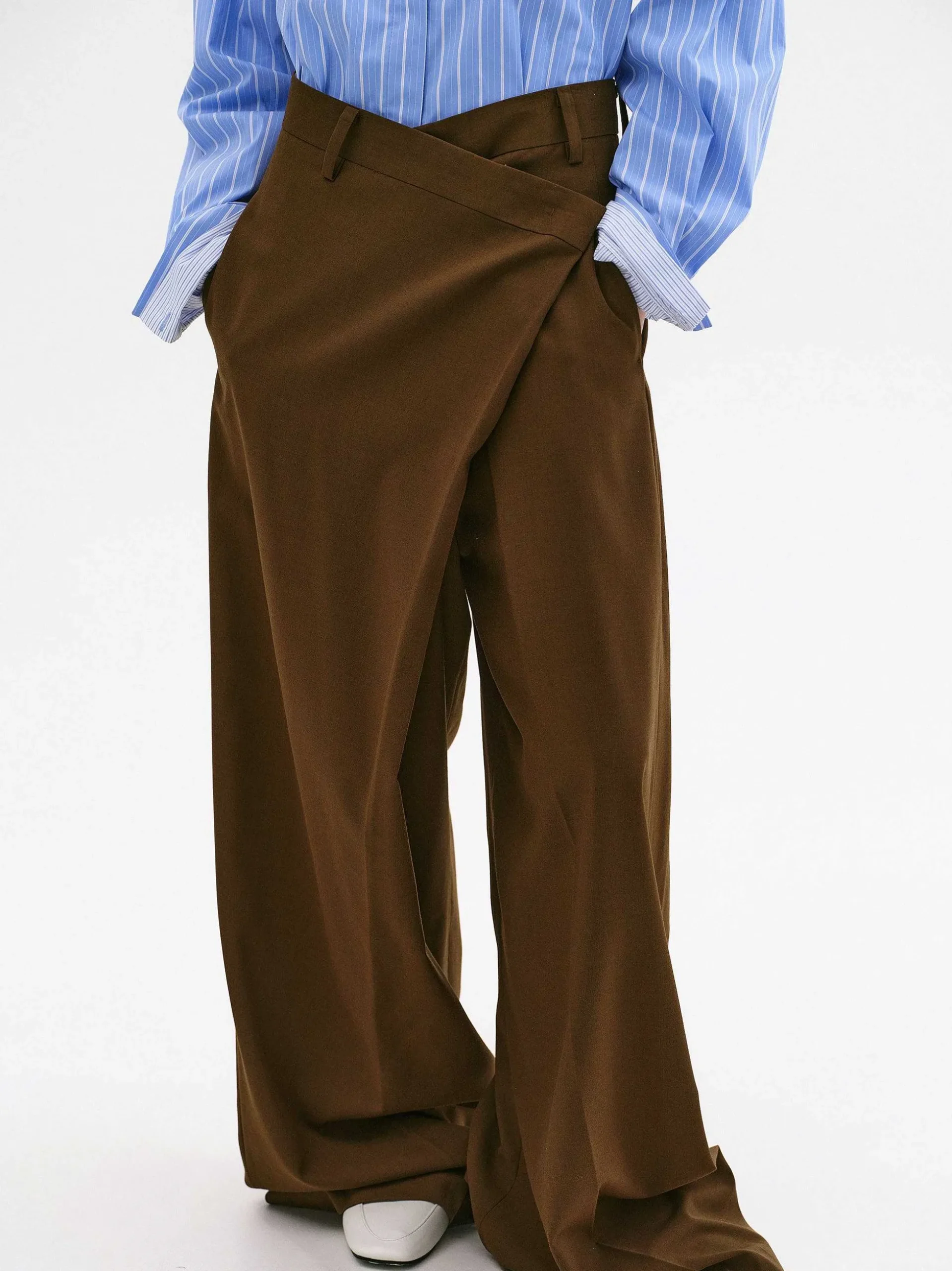 Women Source Unknown Bottoms-Rennert Criss Cross Trousers, Saddle Brown
