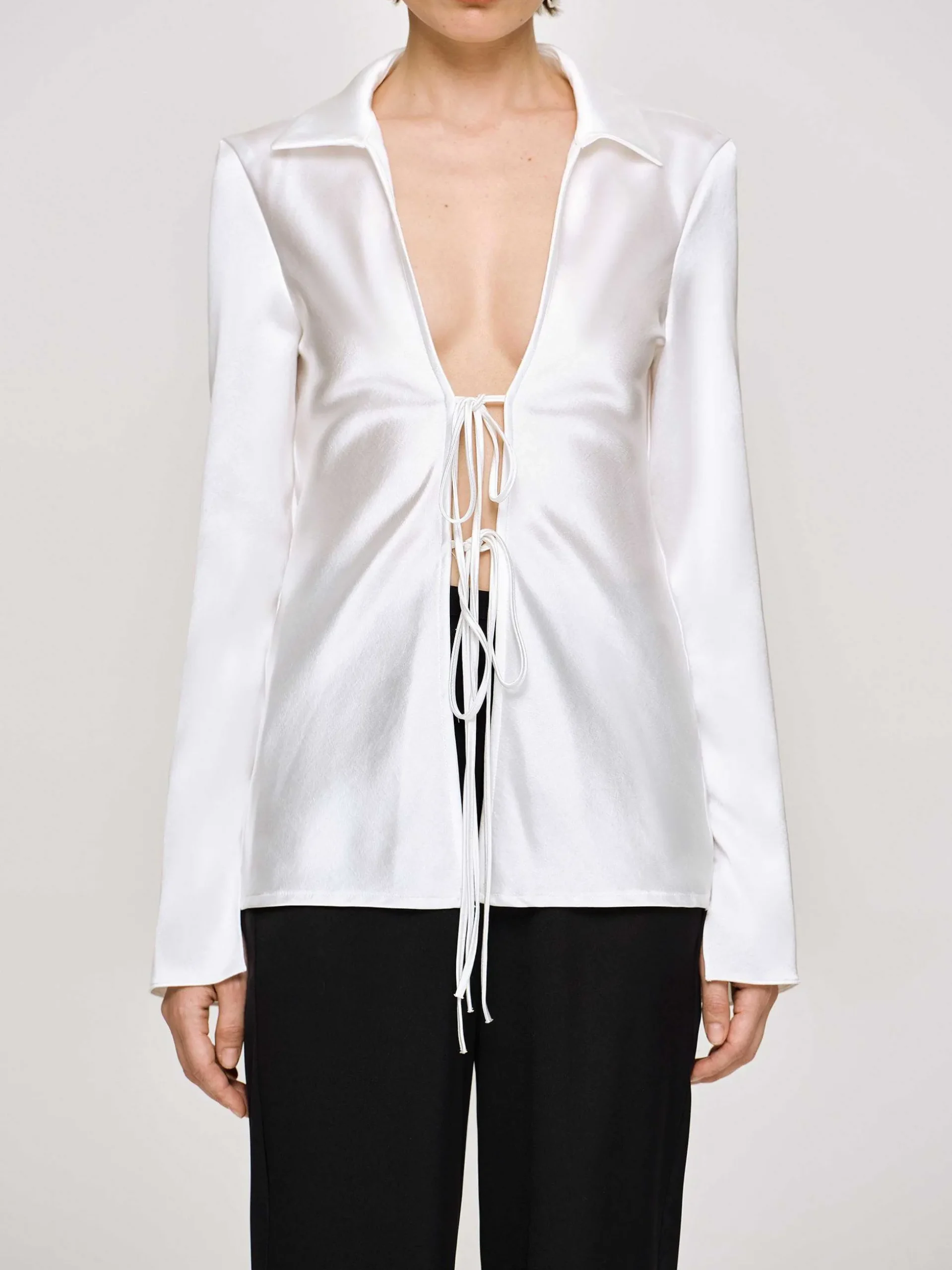 Women Source Unknown Tops-Reyna Satin Blouse, Pearl