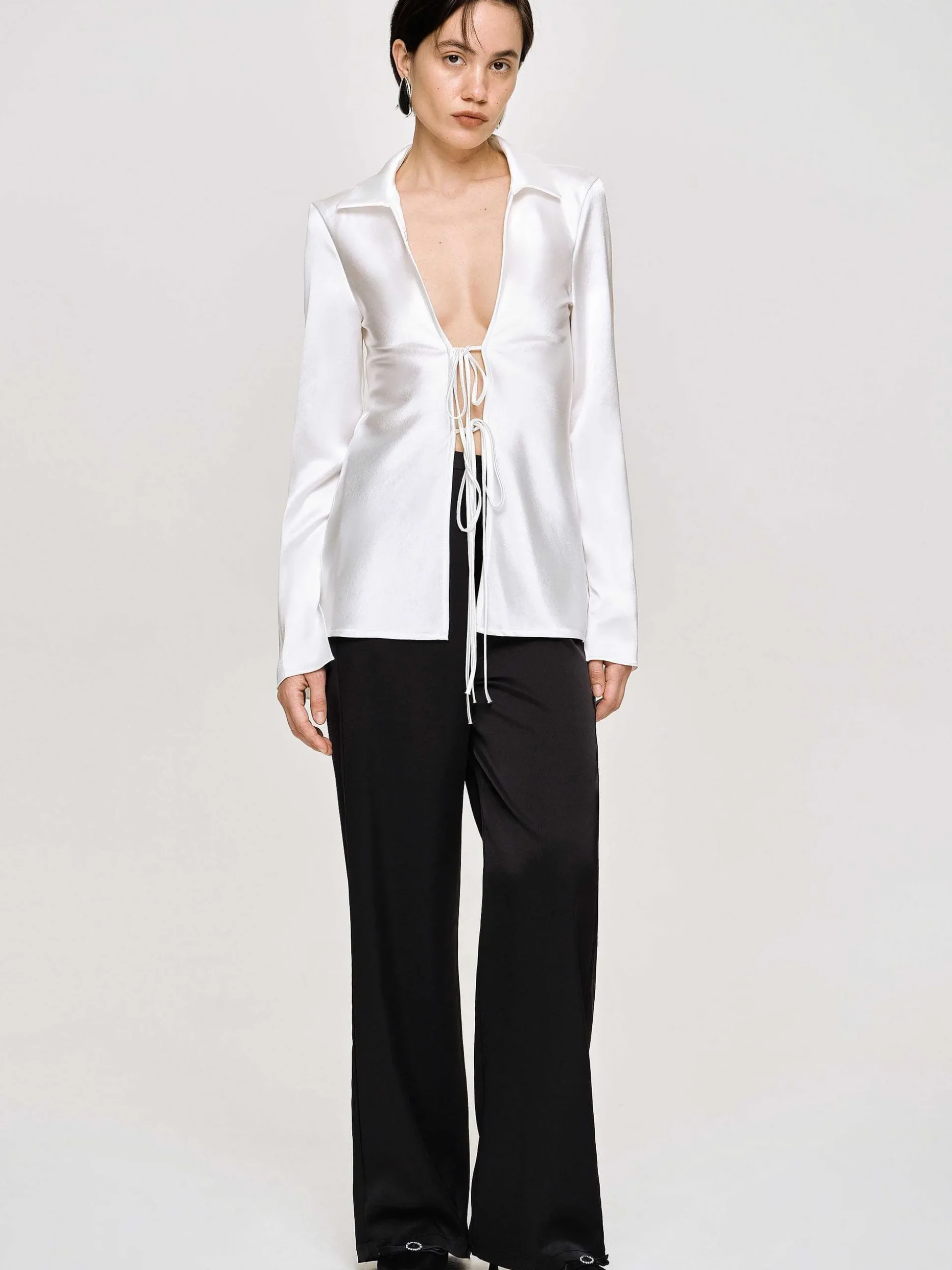 Women Source Unknown Tops-Reyna Satin Blouse, Pearl
