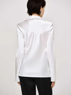 Women Source Unknown Tops-Reyna Satin Blouse, Pearl