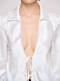 Women Source Unknown Tops-Reyna Satin Blouse, Pearl