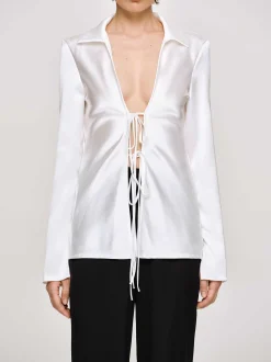 Women Source Unknown Clothing-Reyna Satin Blouse, Pearl