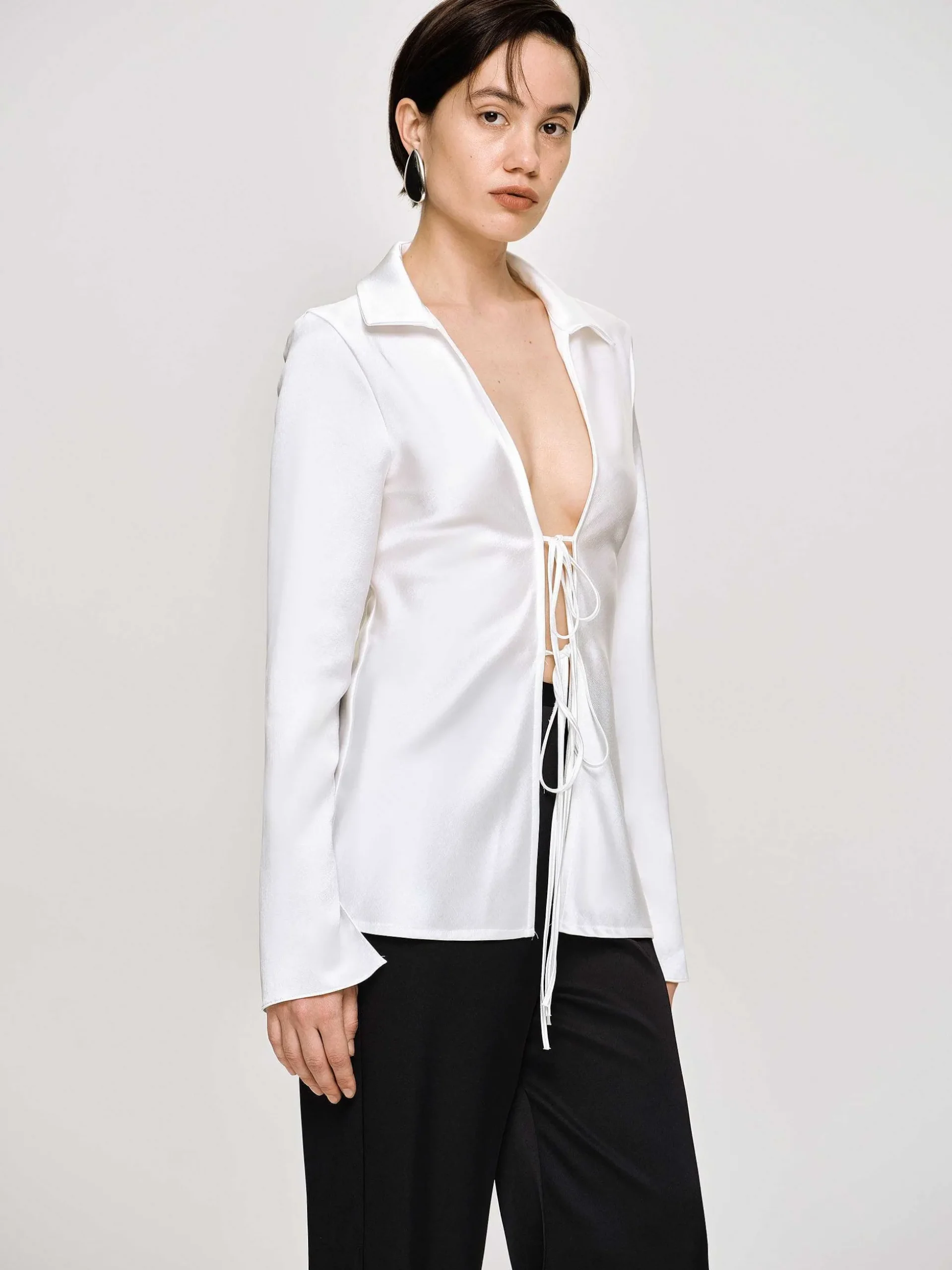 Women Source Unknown Clothing-Reyna Satin Blouse, Pearl