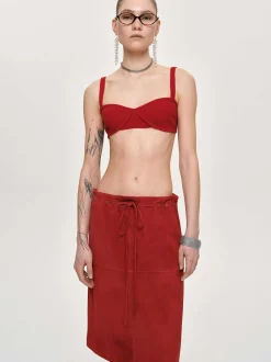 Women Source Unknown Clothing-Rib Knit Bra, Red