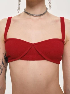 Women Source Unknown Tops-Rib Knit Bra, Red