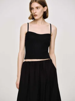 Women Source Unknown Clothing-Rib Knit Camisole, Black