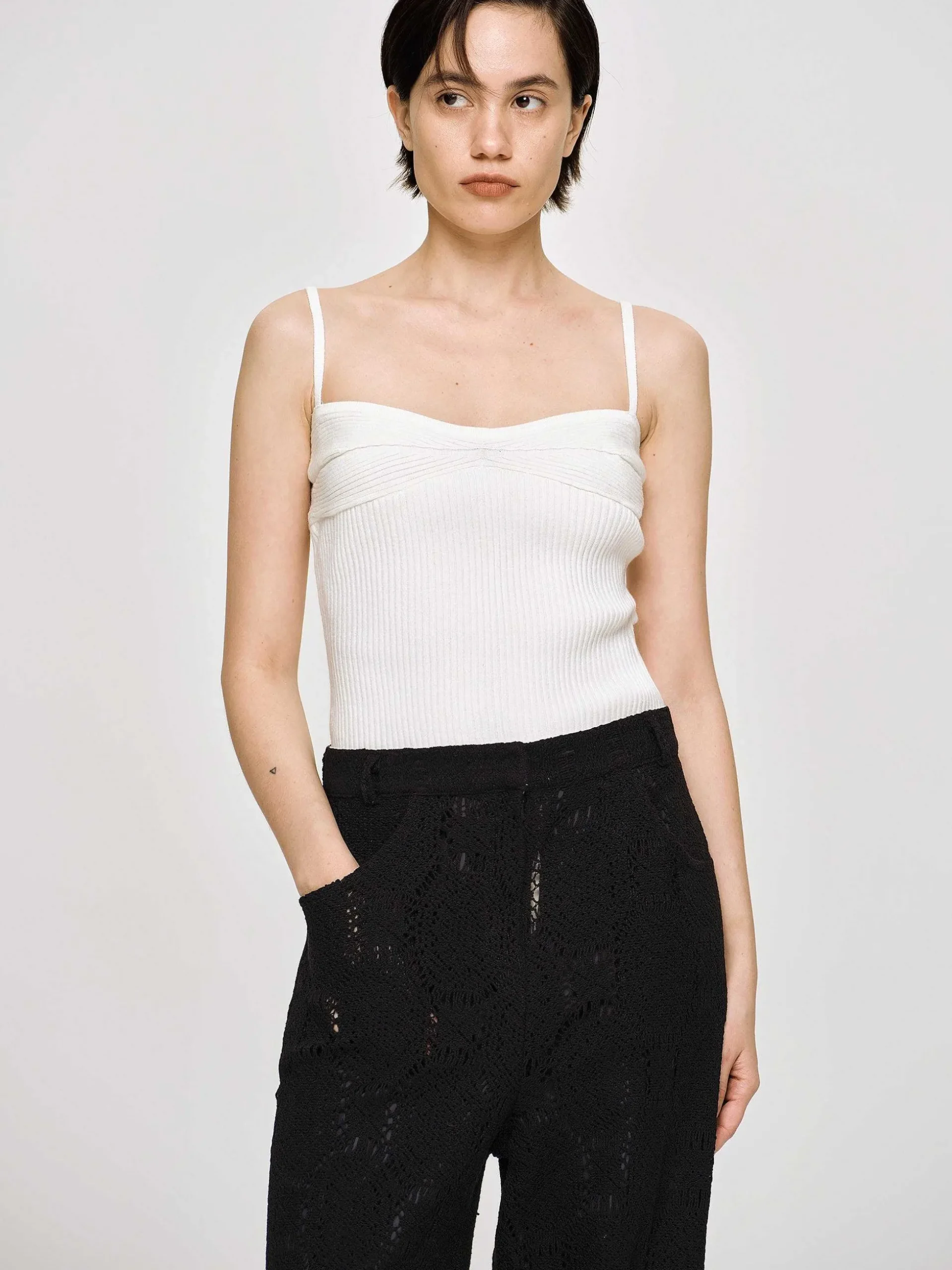 Women Source Unknown Knitwear-Rib Knit Camisole, White