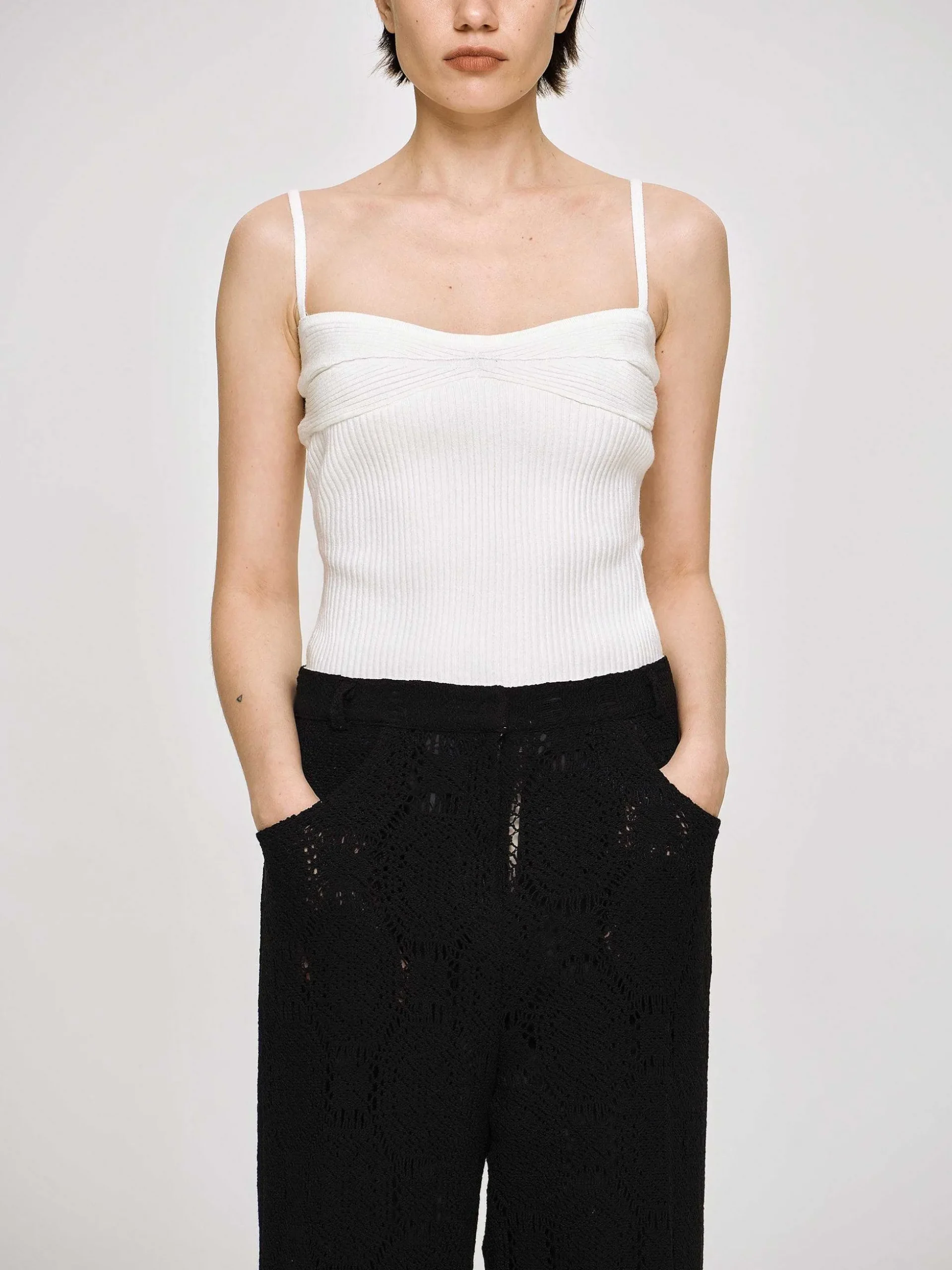 Women Source Unknown Knitwear-Rib Knit Camisole, White