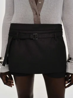 Women Source Unknown Clothing-Rioni Belted Mini Skort, Black Bean