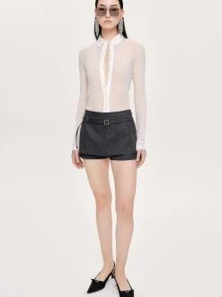 Women Source Unknown Clothing-Rioni Belted Mini Skort, Charcoal Stripe