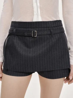 Women Source Unknown Clothing-Rioni Belted Mini Skort, Charcoal Stripe