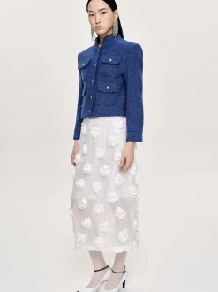Women Source Unknown Bottoms-Rose Applique Midi Skirt, White