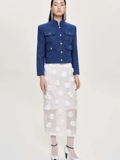 Women Source Unknown Clothing-Rose Applique Midi Skirt, White