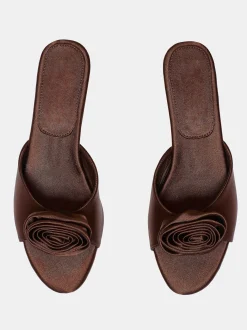 Women Source Unknown Shoes & Bags-Rose Applique Satin Mules, Chocolate
