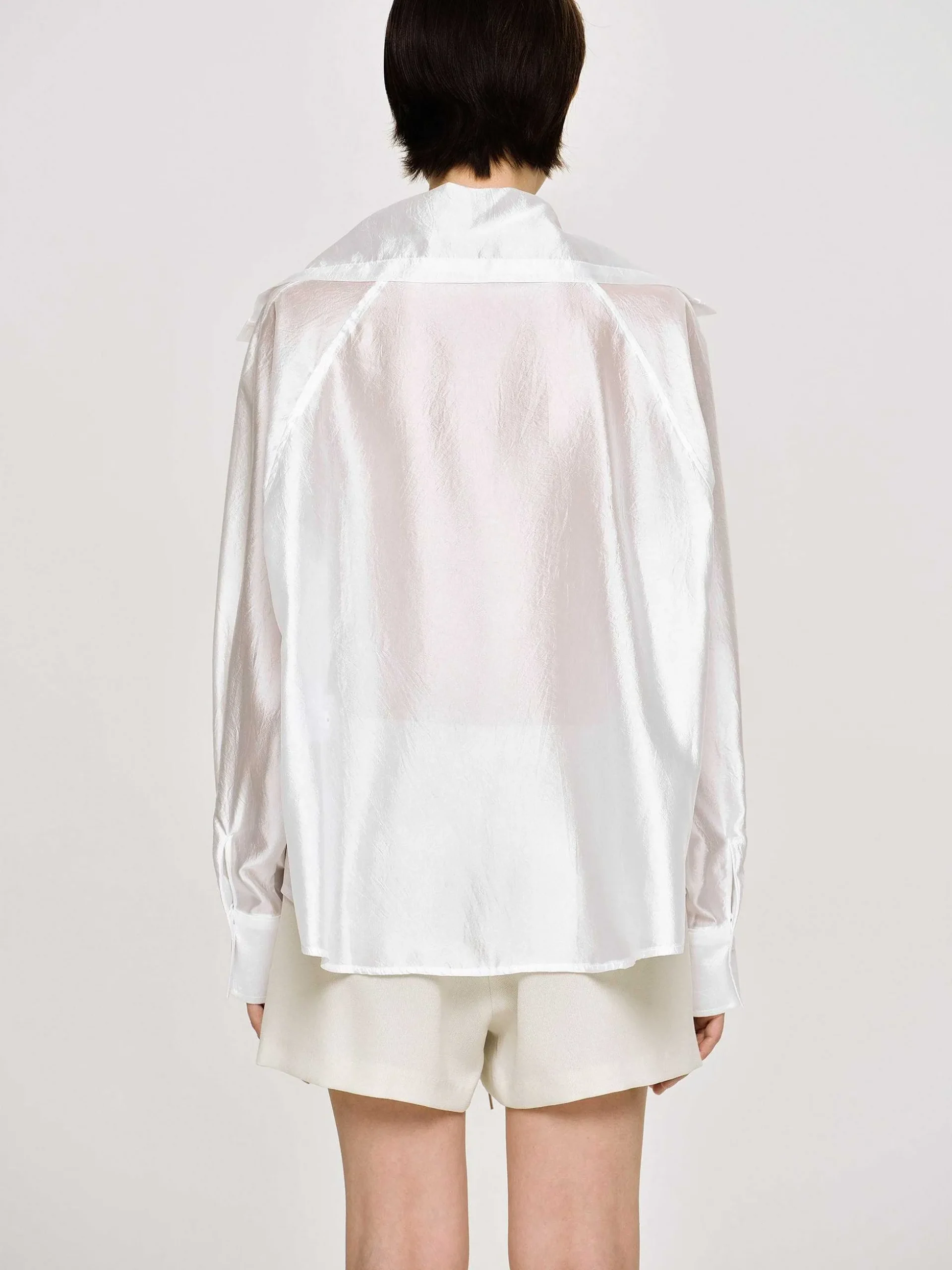 Women Source Unknown Clothing-Sailor Collar Sheer Shirt, White