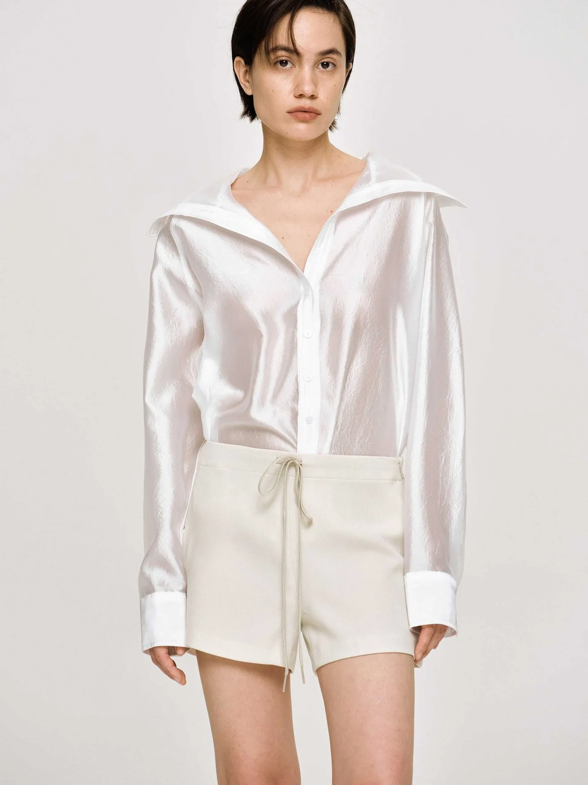 Women Source Unknown Clothing-Sailor Collar Sheer Shirt, White