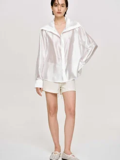 Women Source Unknown Clothing-Sailor Collar Sheer Shirt, White