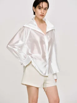 Women Source Unknown Clothing-Sailor Collar Sheer Shirt, White