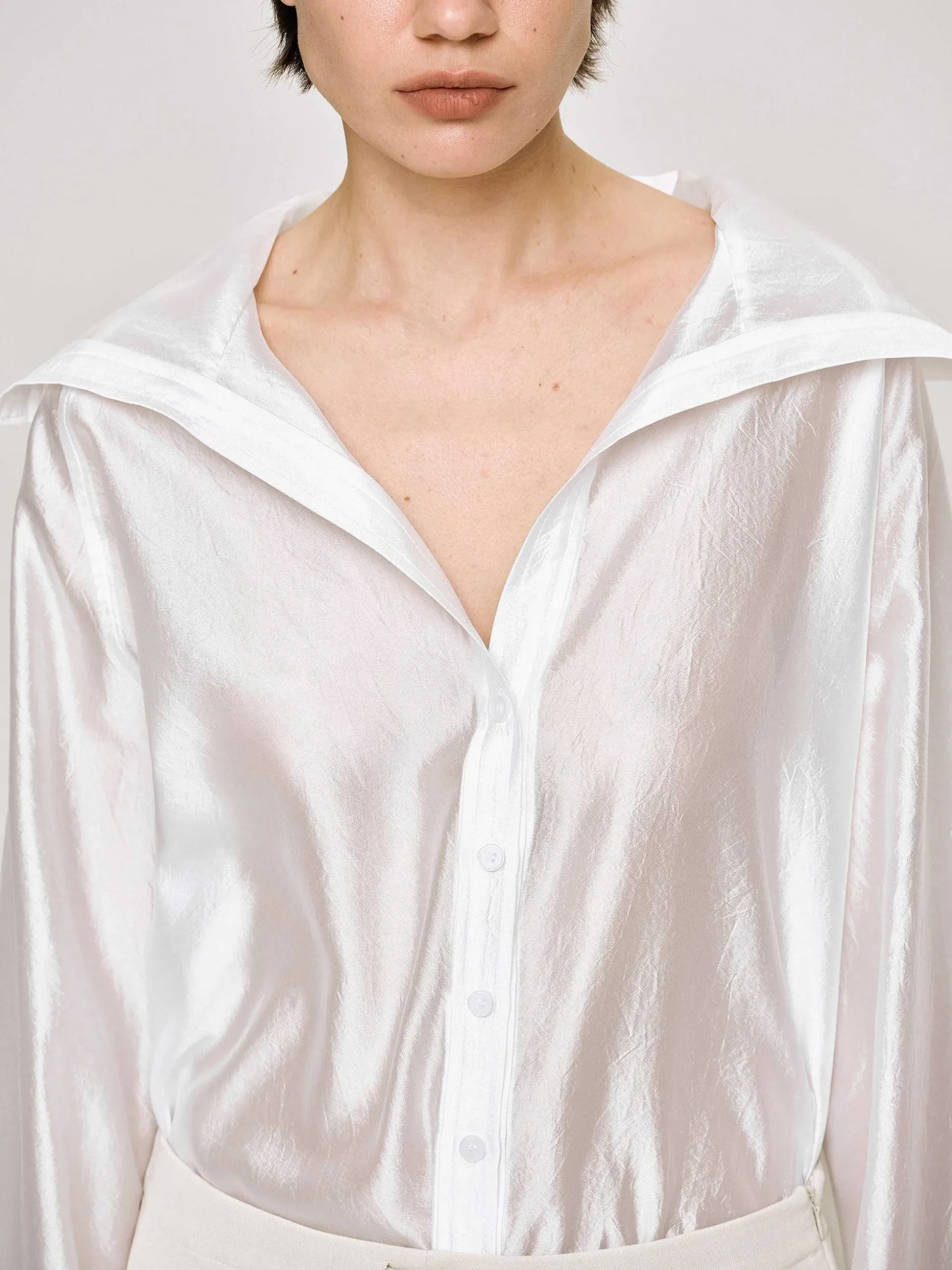 Women Source Unknown Clothing-Sailor Collar Sheer Shirt, White