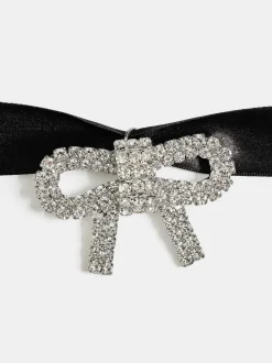 Women Source Unknown Clothing-Satin Bow Choker, Black