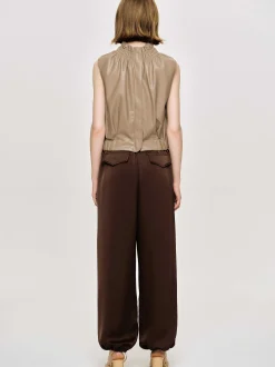 Women Source Unknown Clothing-Satin Jogger Pants, Merlot Red