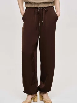 Women Source Unknown Clothing-Satin Jogger Pants, Merlot Red
